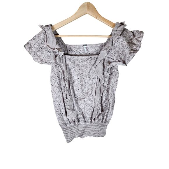 YOUNG FABULOUS & BROKE Gray Ruffle Short Sleeve Cotton Boho Hippie Top SZ S - Picture 1 of 8